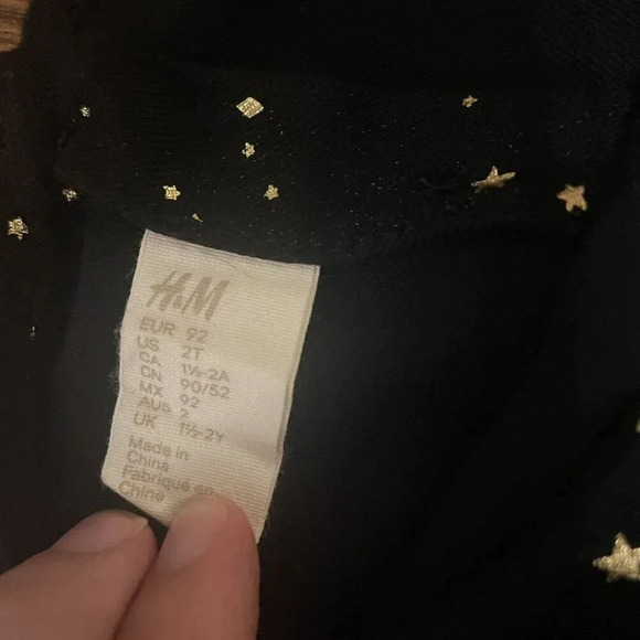 2T H&M Black Starry Night Dress & Tights Outfit, 2 Piece, Long Sleeve - Picture 4 of 6